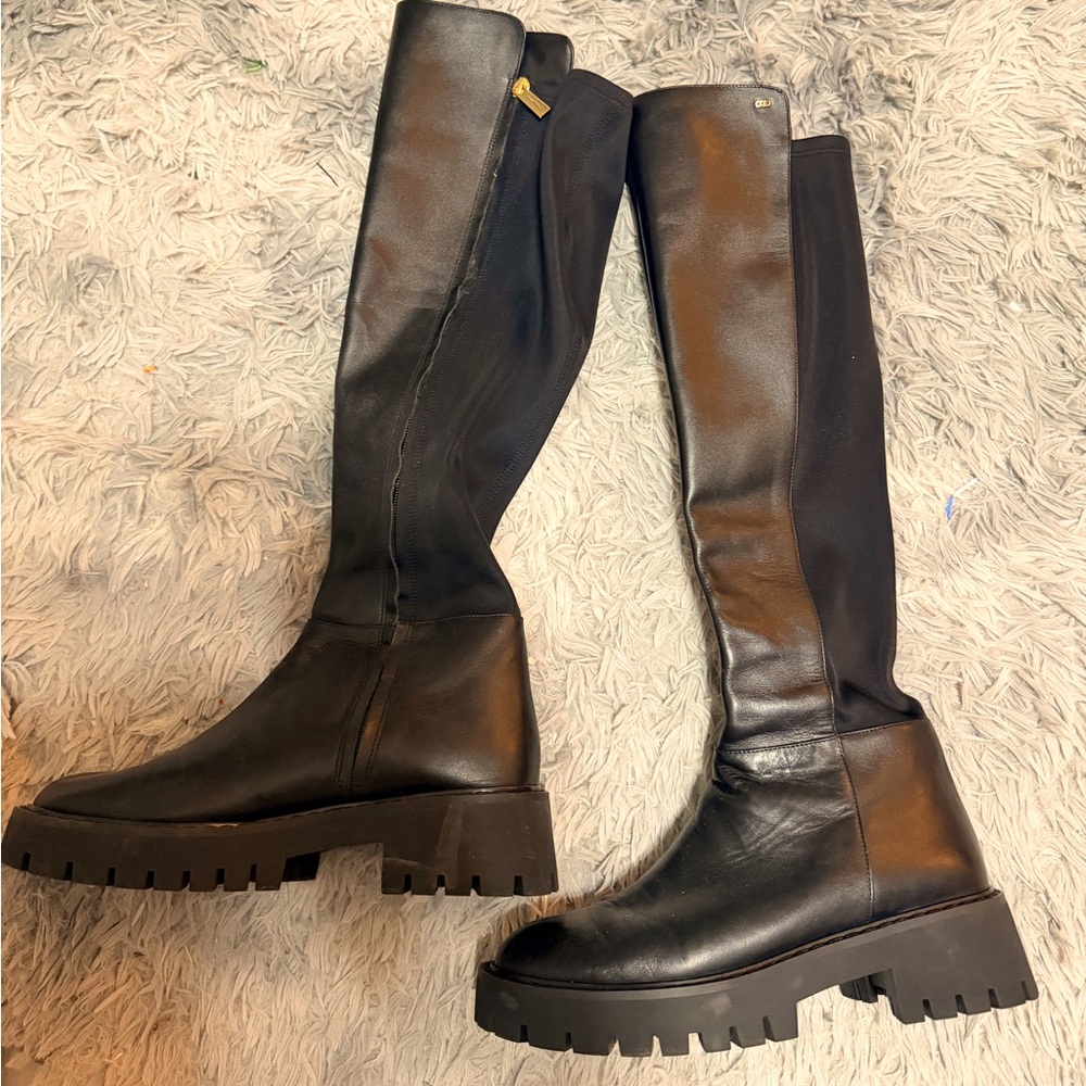 Michael Kors Tall Black Leather Platform Riding Boots - Women